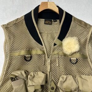 Field line Mens Fishing Vest Tan Mesh Pockets D-Rings Utility Gear